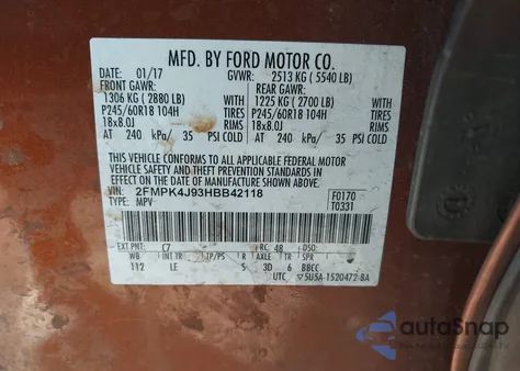 2017 Ford Edge Sel z USA, uszkodzony, nr VIN 2FMPK4J93HBB42118